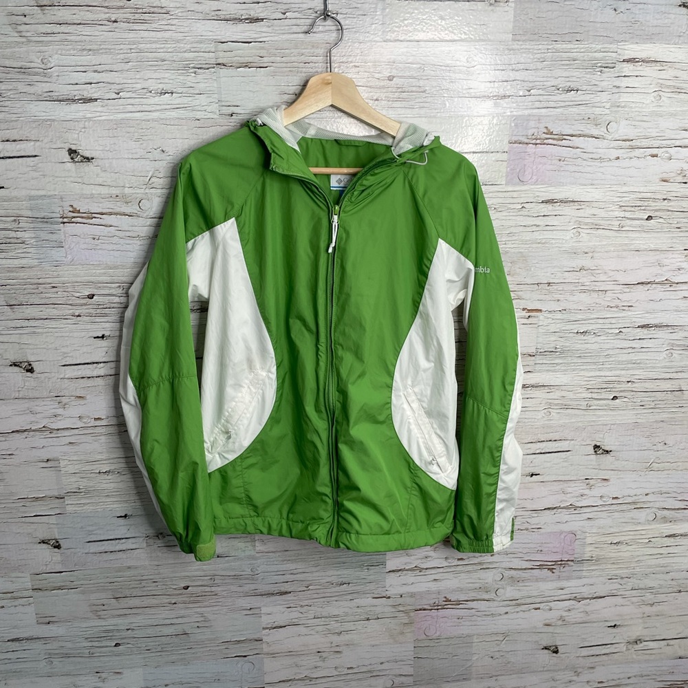 Columbia white green rain jacket medium